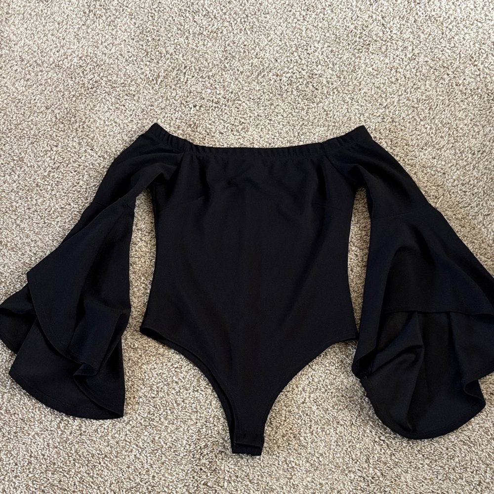 Blue Blush Black Off-Shoulder Bodysuit